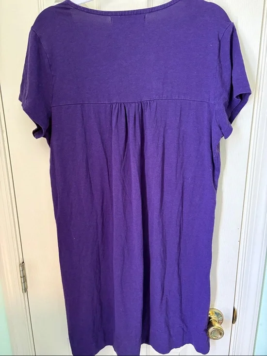 Purple Pleated Scoop Neck Women's Dress - Picture 3 of 4